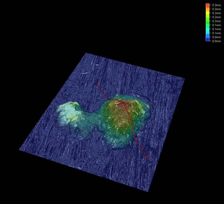 Figure A12: Depth map of a corrosion pit on the underside surface of the carry-through structure
