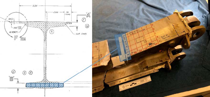 Figure A13: The section of carry-through structure adjacent the fracture plane removed for hardness testing and chemical characterization