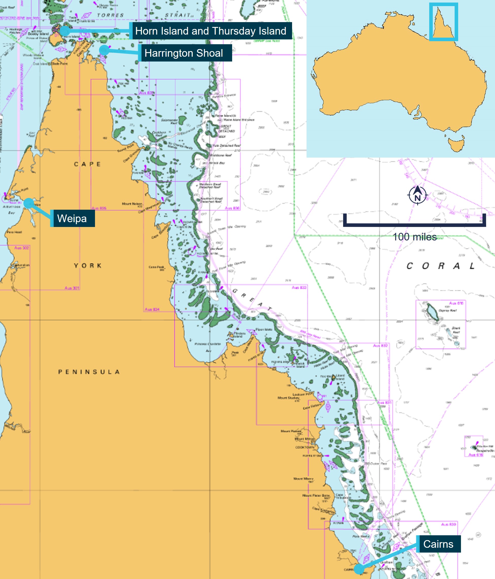 Figure 1: Section of chart Aus 4620 showing Trinity Bay’s ports of call