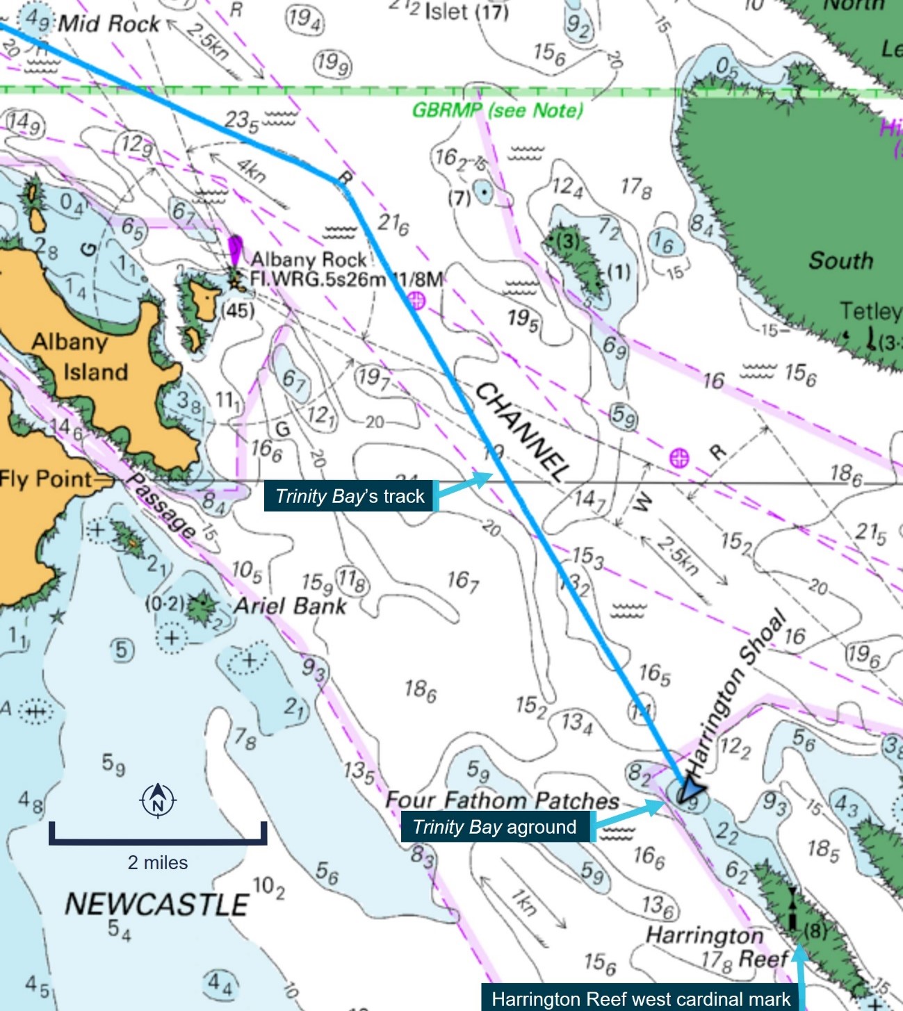 Figure 4: Section of chart Aus 839 showing Trinity Bay’s track