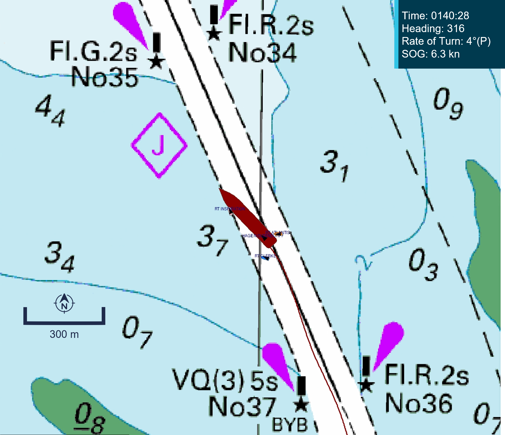 Figure 4: Hagen Oldendorff’s position at 0140:28, close to the time of grounding