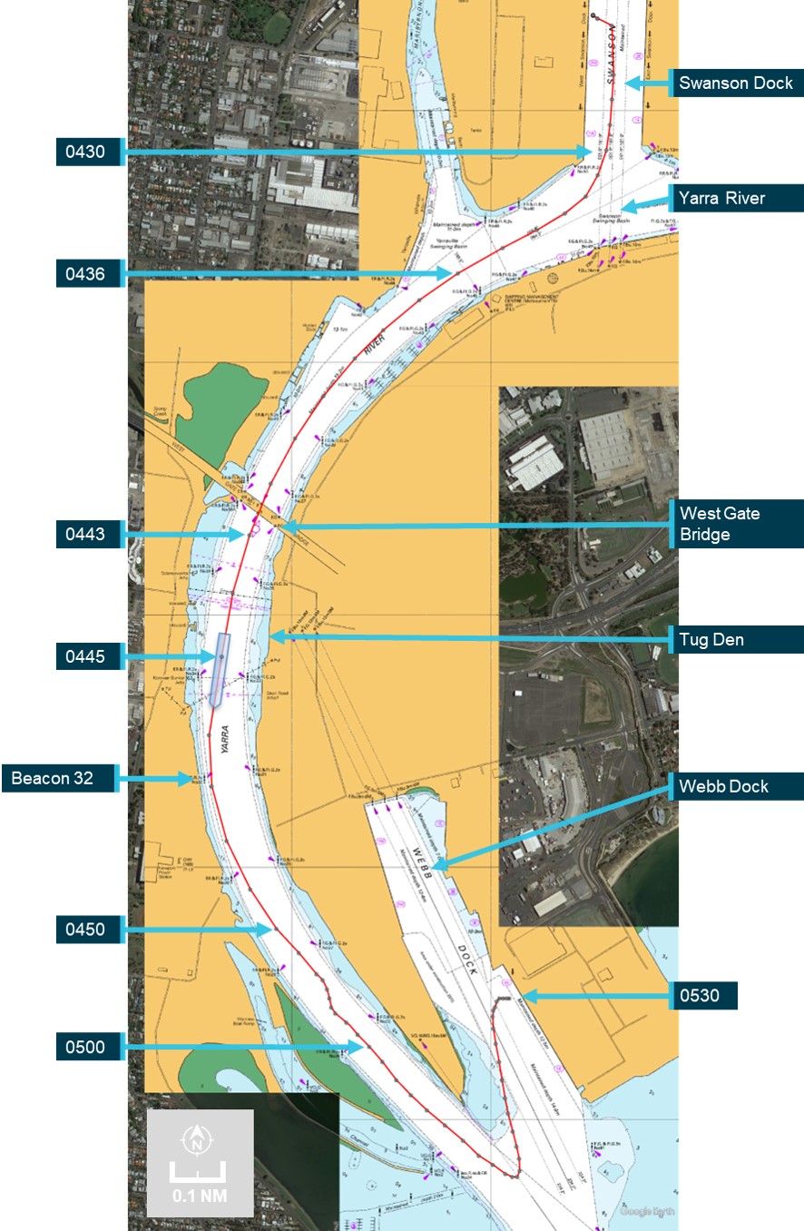 Figure 2: CMA CGM Puccini’s track from Swanson Dock to Webb dock