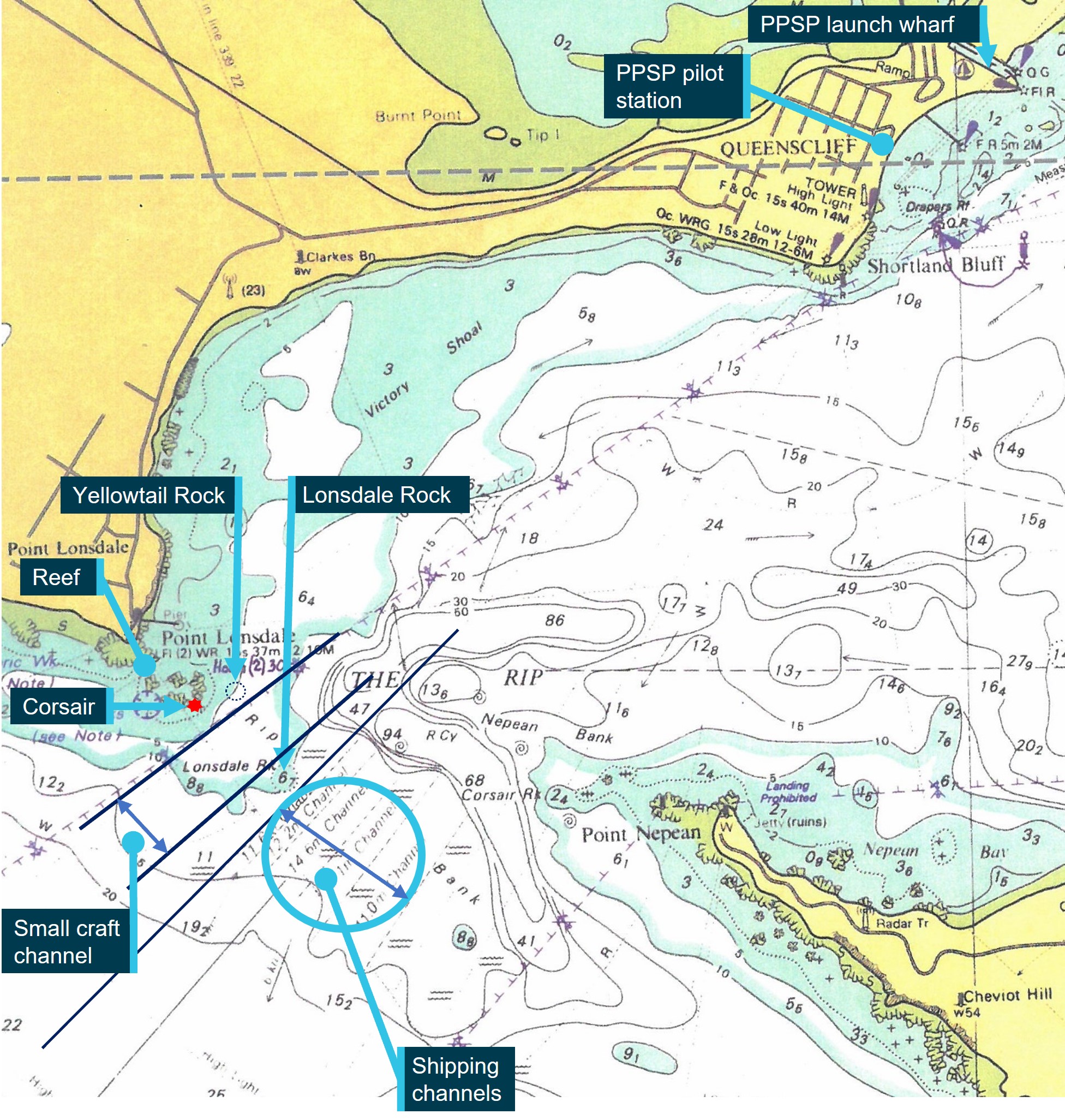 Figure 2: Port Phillip Heads and entrance channels
