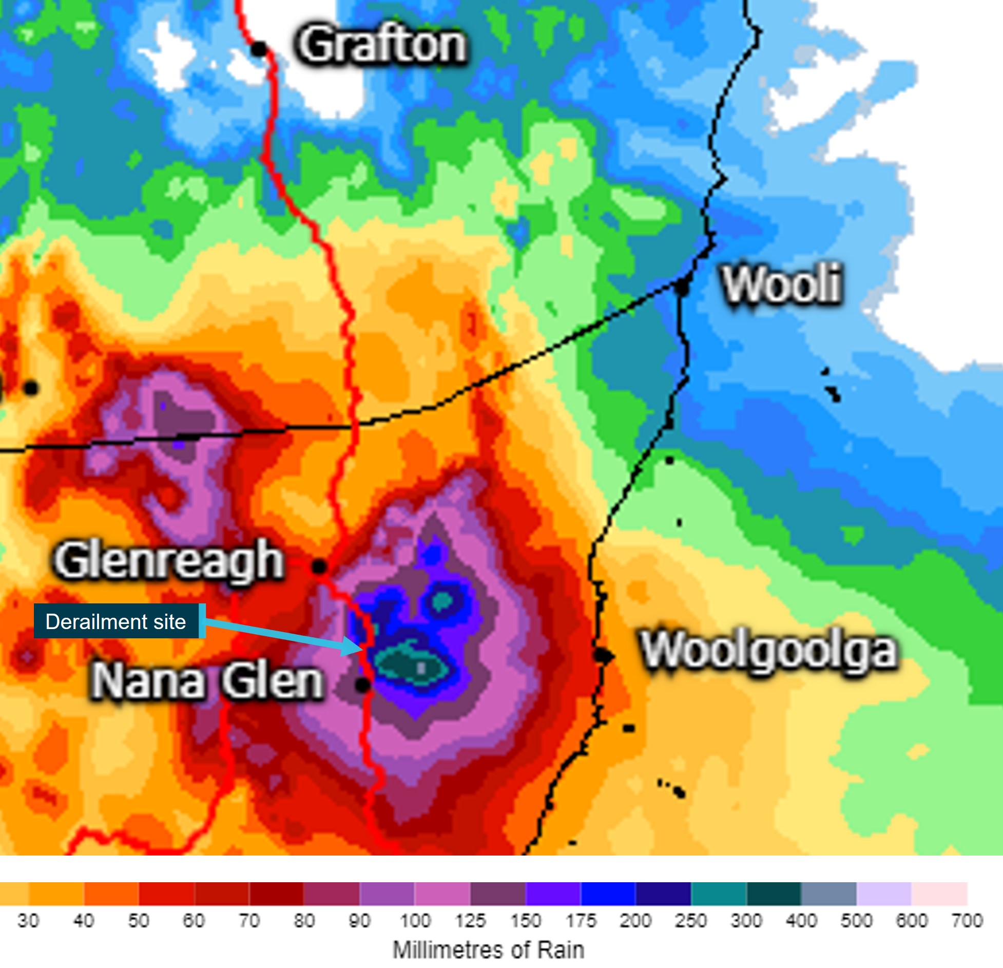 Figure 13: 6-hour rainfall accumulations to 0115 on 25 February 2021