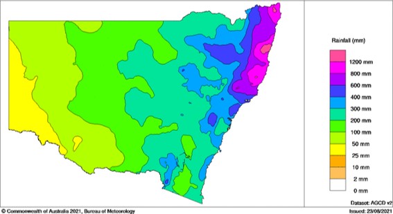 Figure 14: New South Wales total rainfall (mm) 1 December 2020 to 28 February 2021