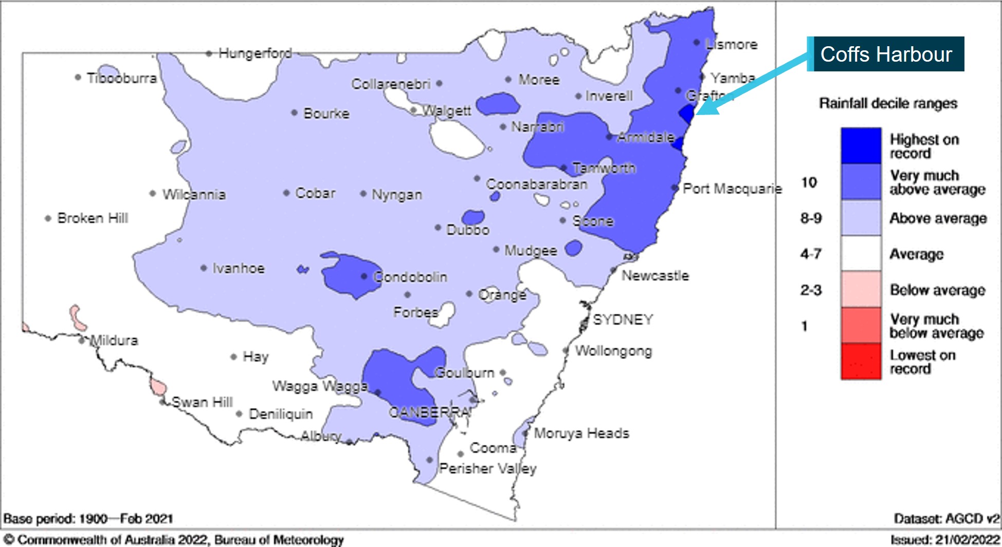 Figure 15: New South Wales rainfall decile ranges 1 December 2020 to 28 February 2021