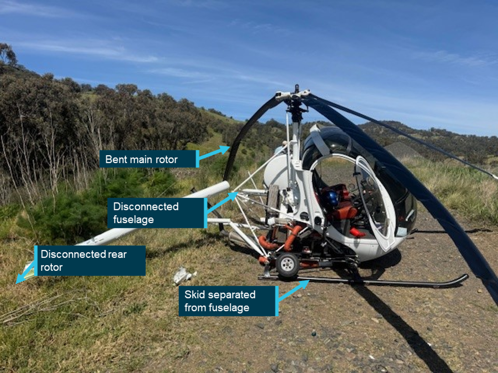 Photograph showing damage to helicopter