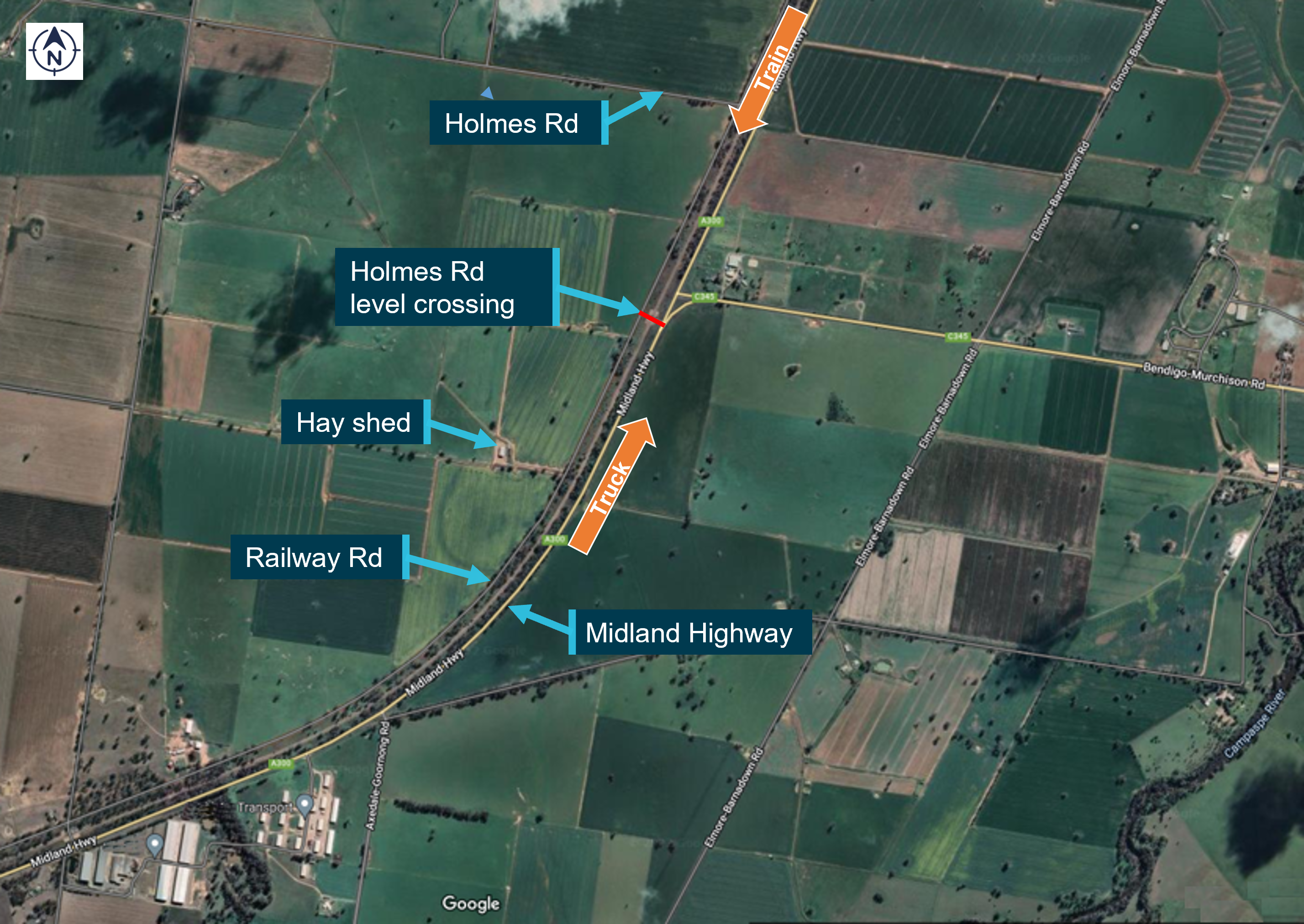 Broad gauge rail route from Echuca to Bendigo