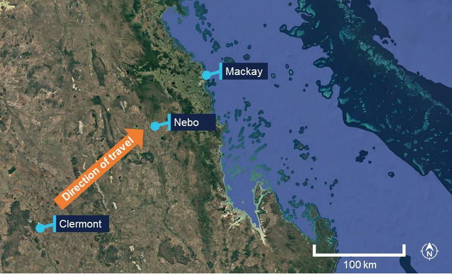 Google Earth image showing flight path direction.