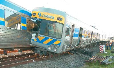 Damaged passenger train