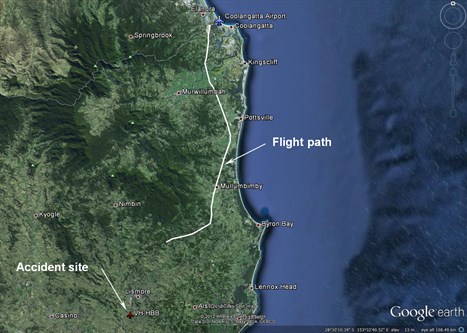 Flight path of VH-HBB