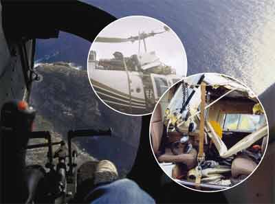 montage of images showing damage to helicopter