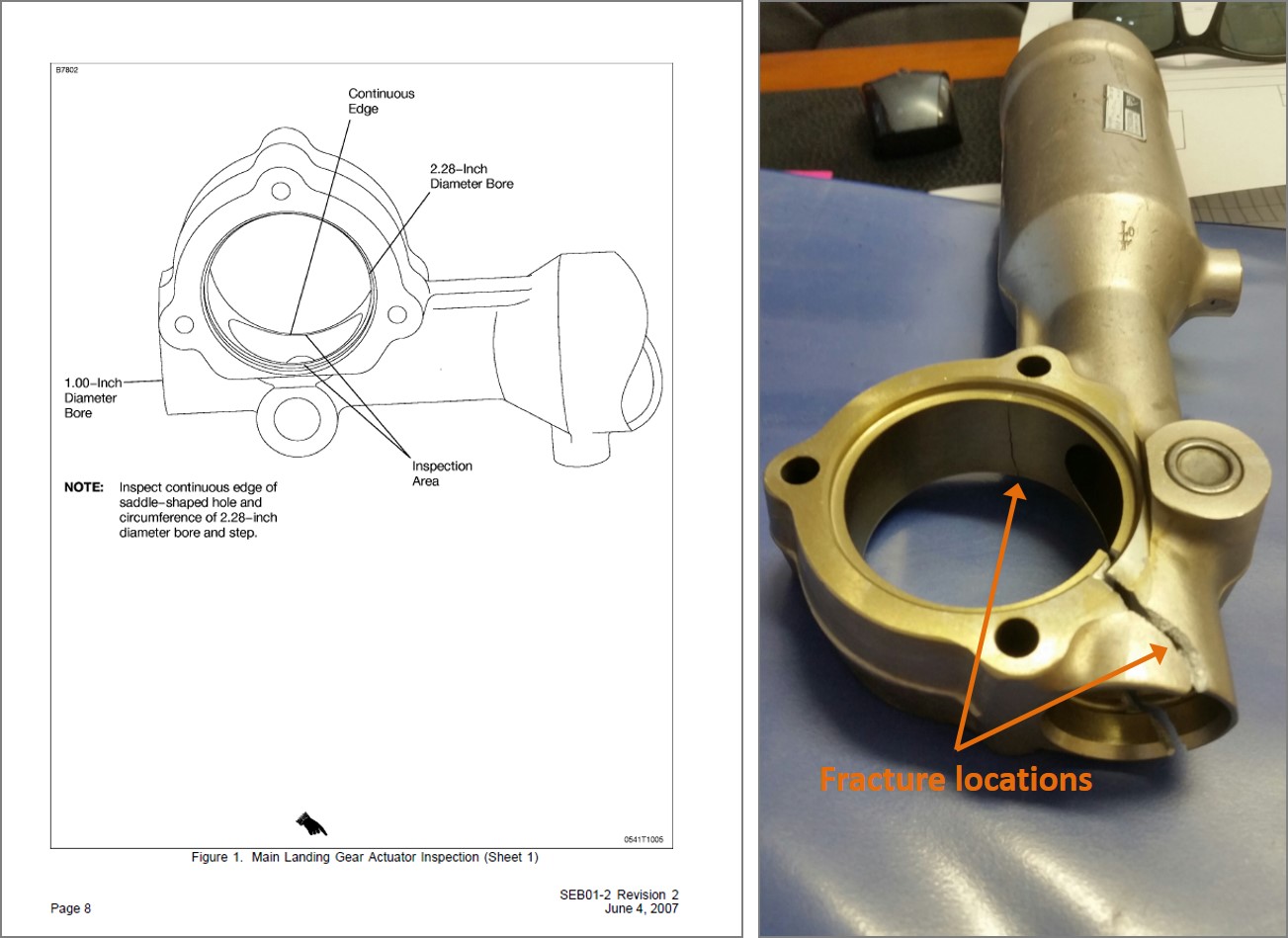 Figure 3: Cessna Service Bulletin SEB01-2 Fracture located in JGA main main landing gear actuator inspection area landing gear actuator
