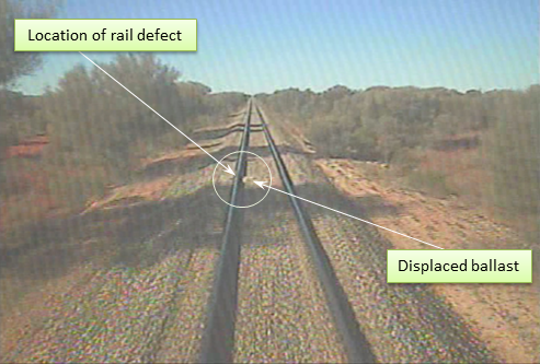 Figure 3: Location of rail defect &amp; minor ballast displacement near 1036.541 km mark