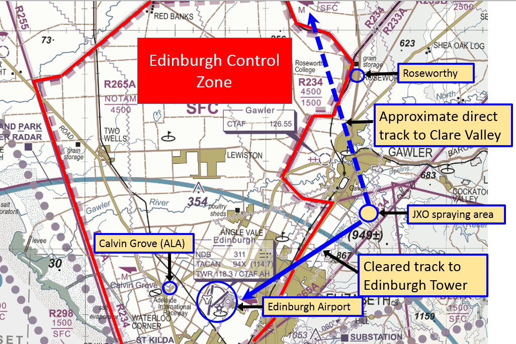 Figure 2: Operating area of JXO, Edinburgh Control Zone and relative tracks