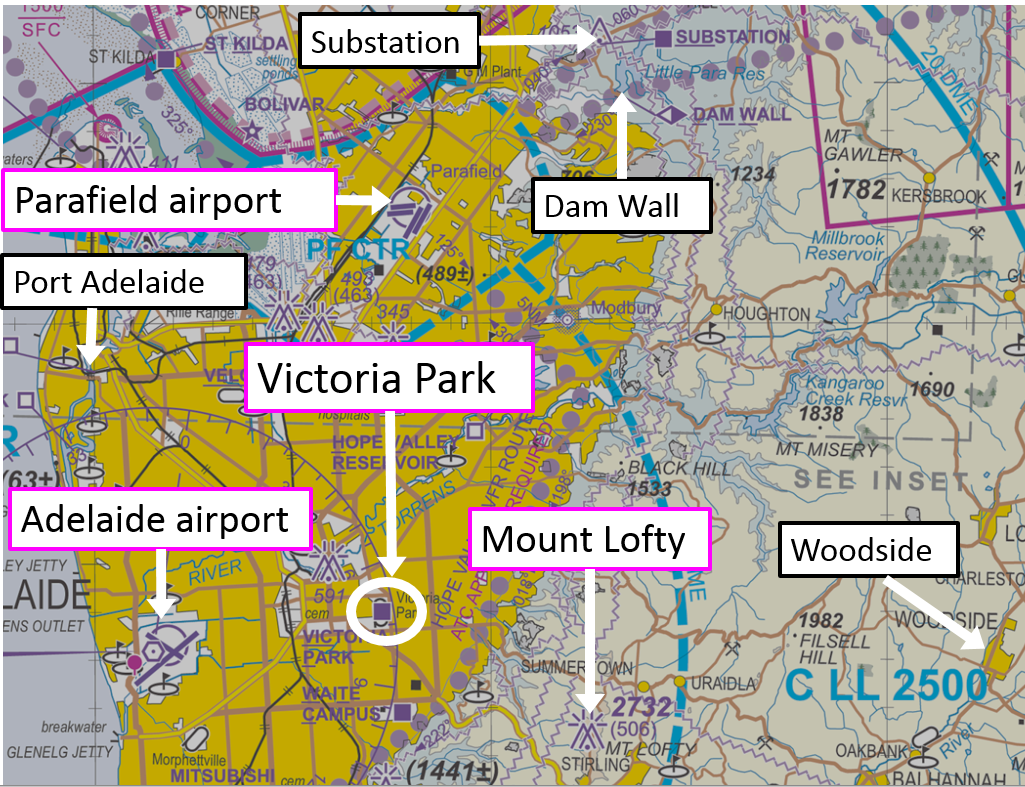 Figure 2: Adelaide visual terminal chart with relevant locations