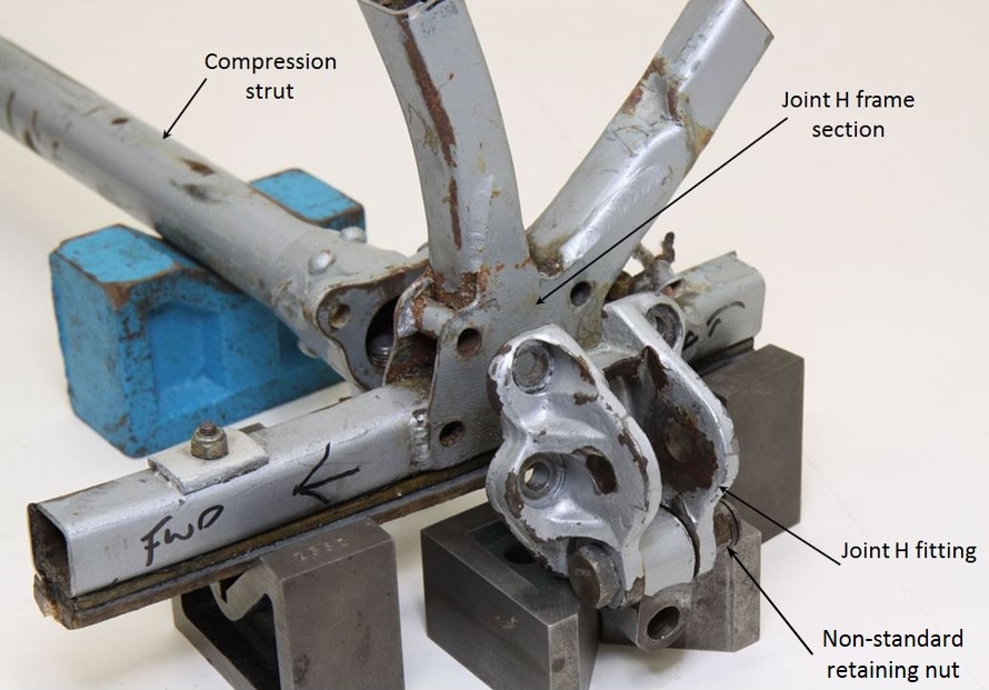 Figure A7: Left side Joint H components. Note that the retaining nut (immediately below the arrow associated with the ‘Joint H fitting’ label) is non-standard and should be a splitpinned, slotted nut