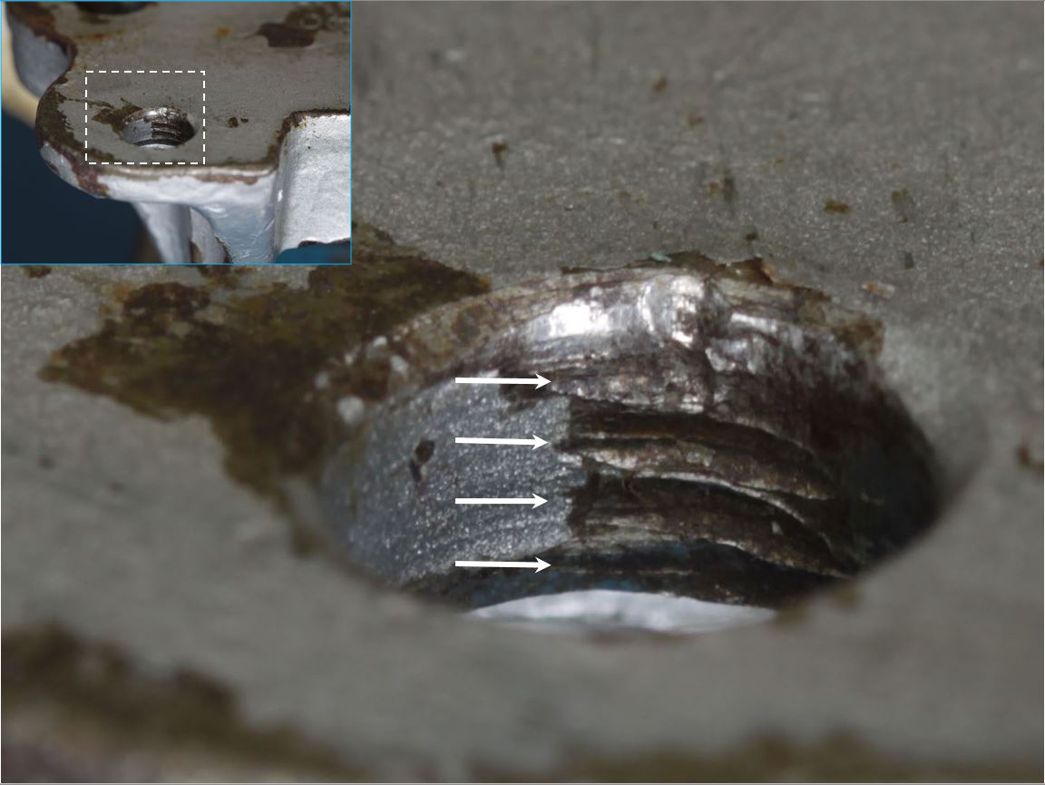 Figure A11: Joint H left forward fitting showing bolt thread indentations
