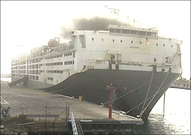 Figure 4: Wharf CCTV footage at about 0800 clearly shows flames in cabin 4
