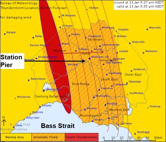 Thunderstorm map at 1737 on 13 January