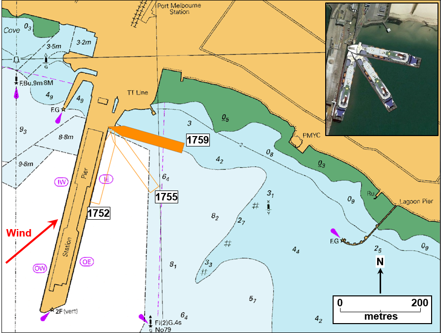 Figure 4: Section of navigational chart AUS154 showing the ship’s breakaway