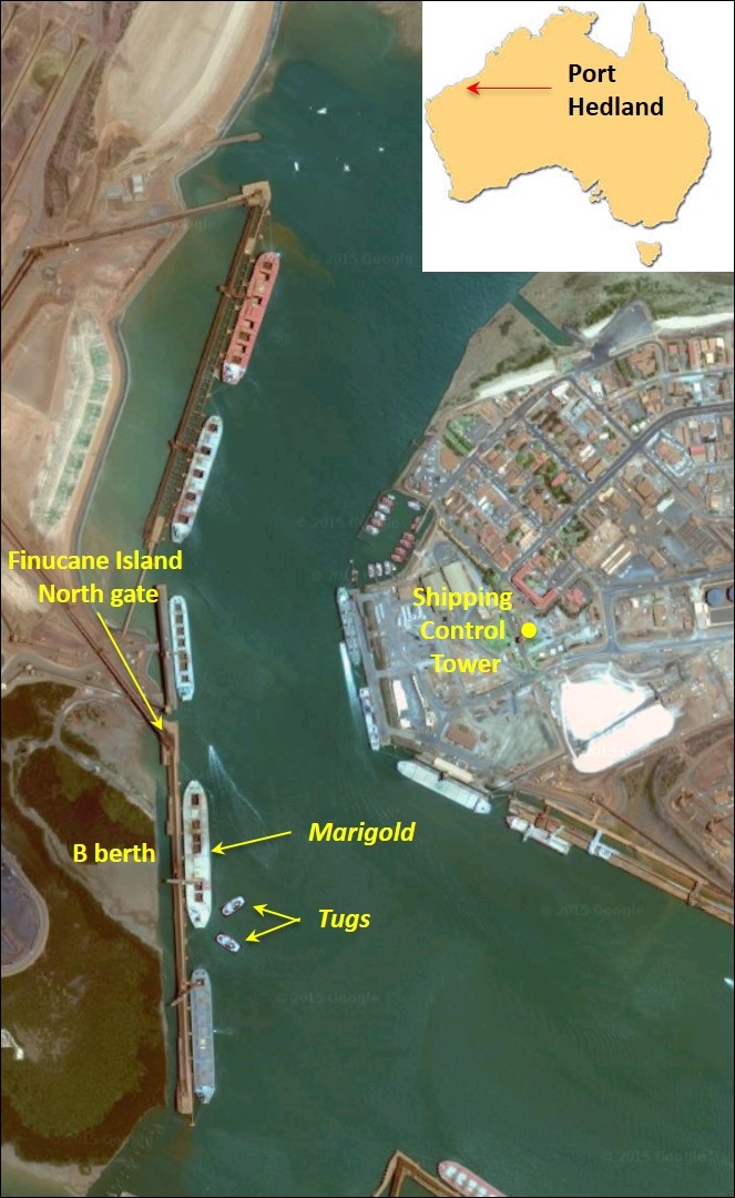 Aerial view showing Marigold at Port Hedland