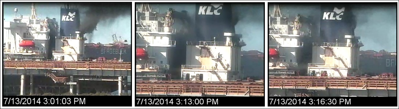 Smoke billowing from engine room ventilators
