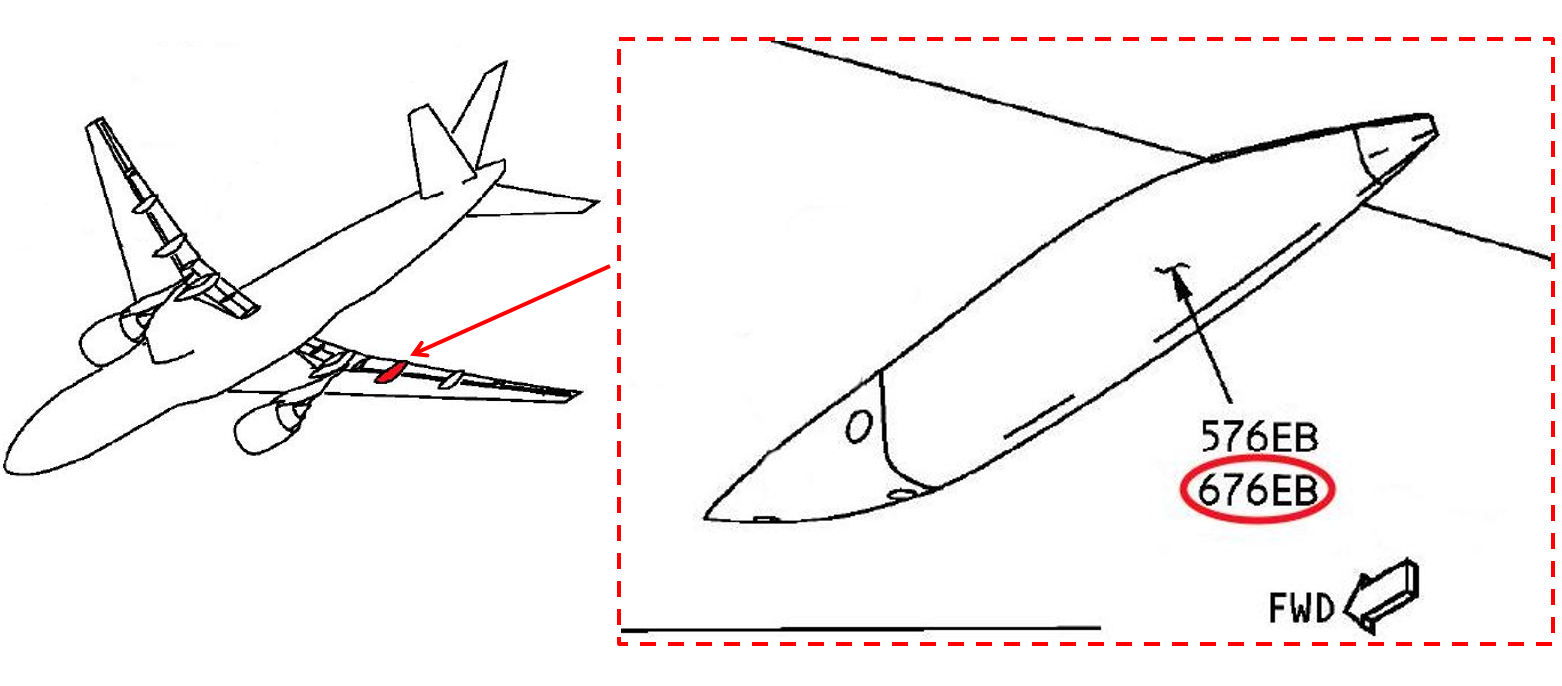 Location of flap track fairing panel No. 676EB