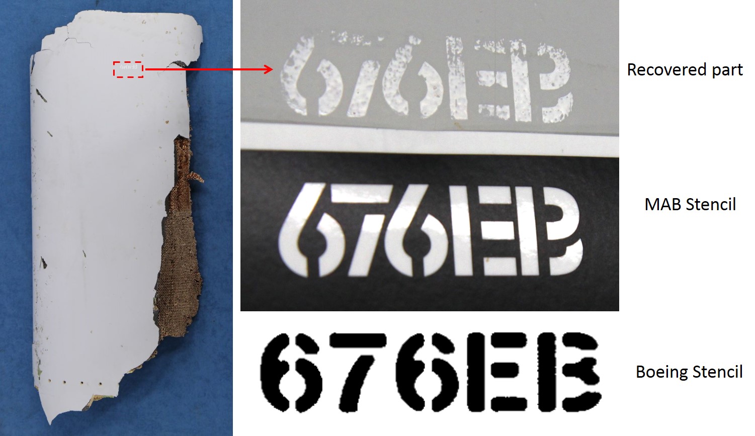 Flap fairing outer surface showing stencil location and comparison