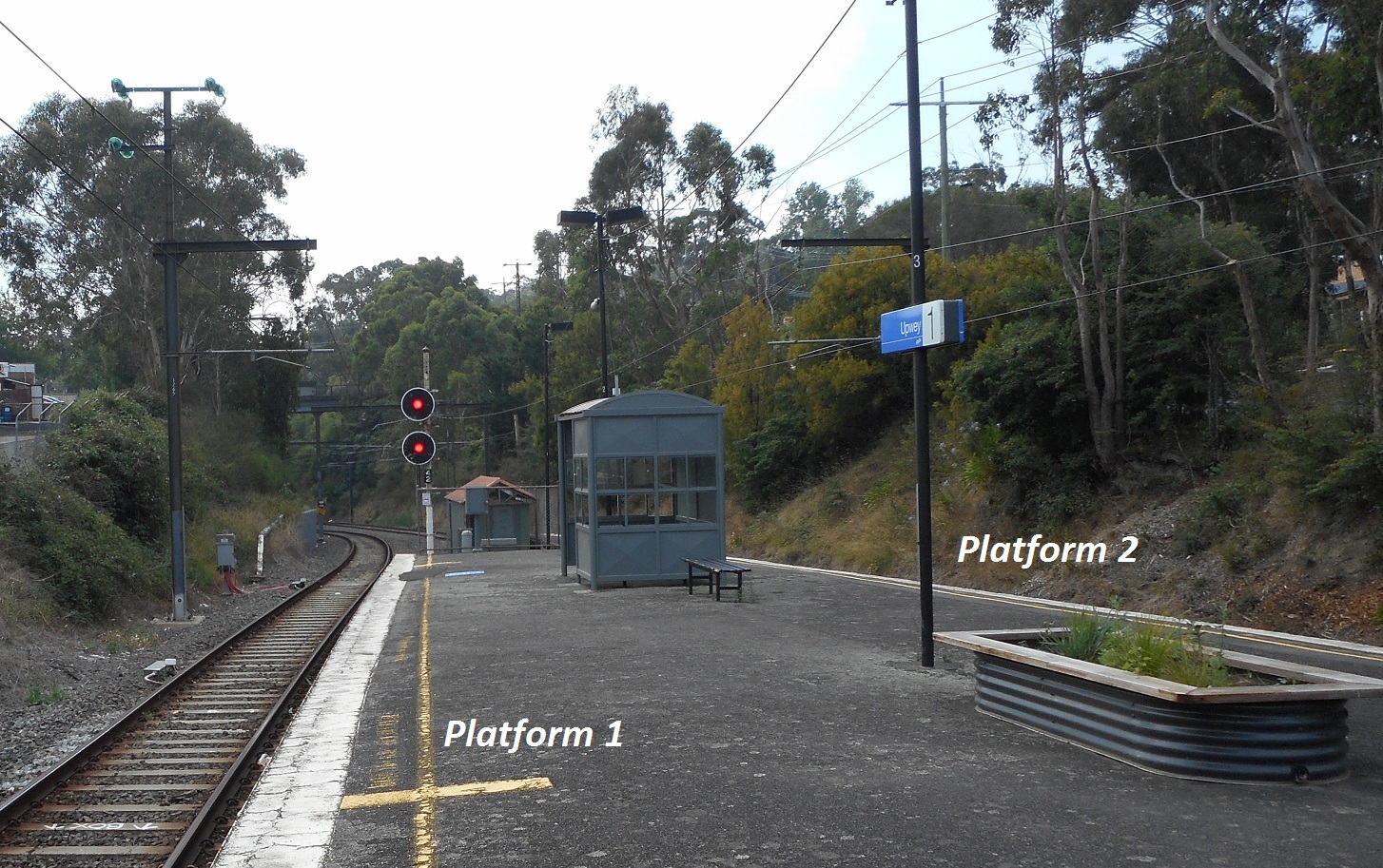 Upwey railway station looking towards Upper Ferntree Gully and signal № 42