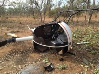 Accident site showing damage to VH-HWJ. Source: Helicopter operator