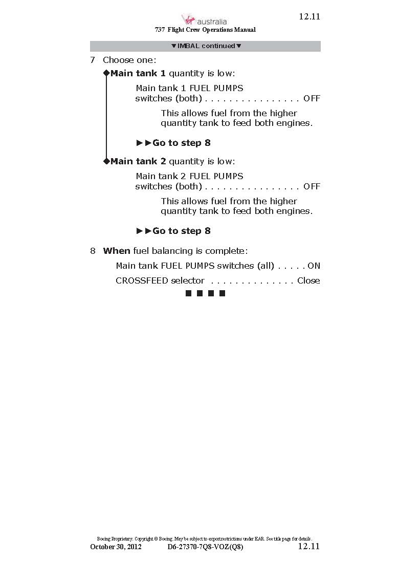 Fuel low and fuel imbalance checklists