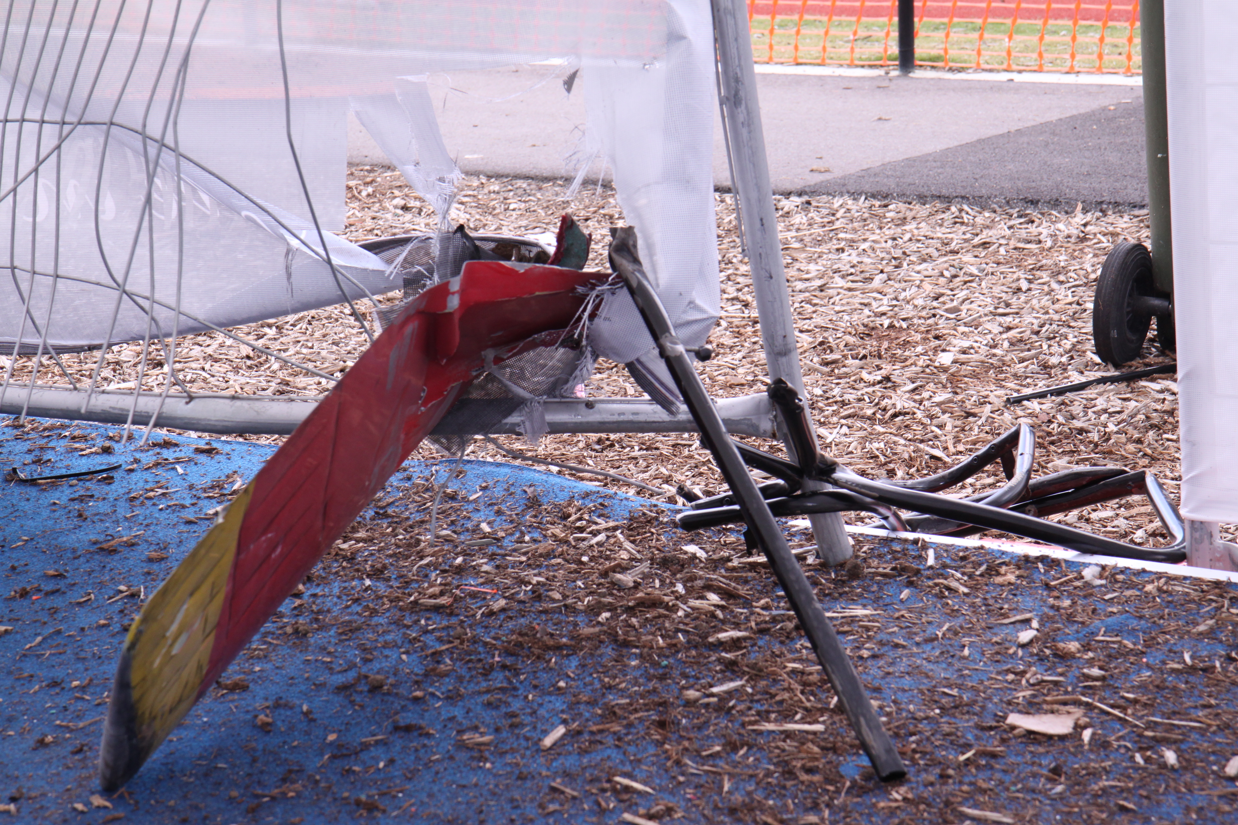 Figure 6: Main rotor debris imbedded in the marquee in the passenger staging area