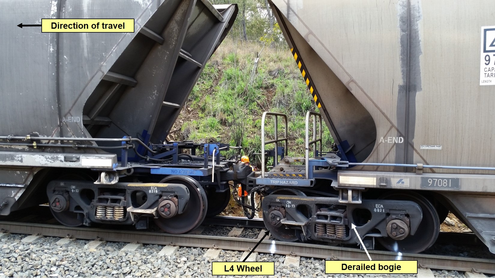 Figure 5: Derailed bogie viewed from Up side of track