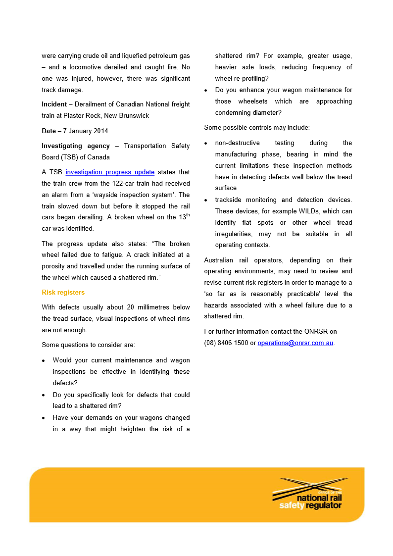 ONRSR Safety Bulletin