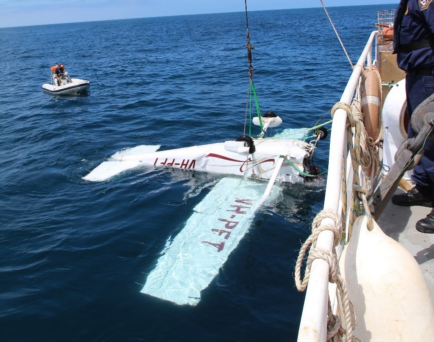 Figure 5: Wreckage immediately before the second, successful recovery onto the barge