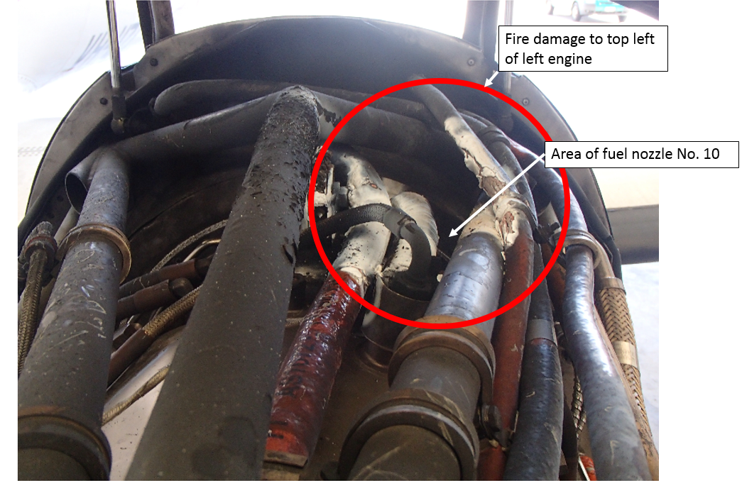 Figure 1: Fire damage to the left engine. Source: Aircraft operator
