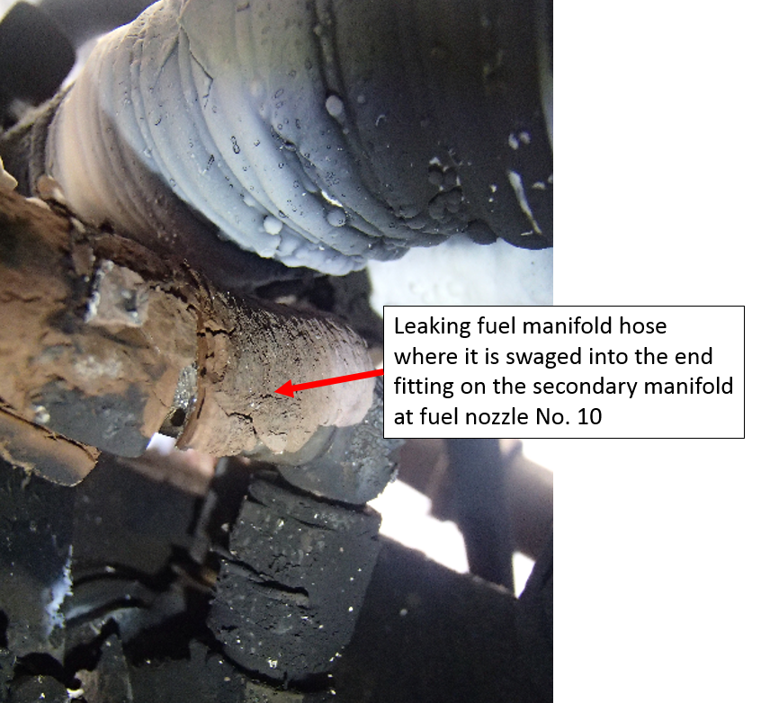 Figure 2: Leaking flexible fuel manifold hose