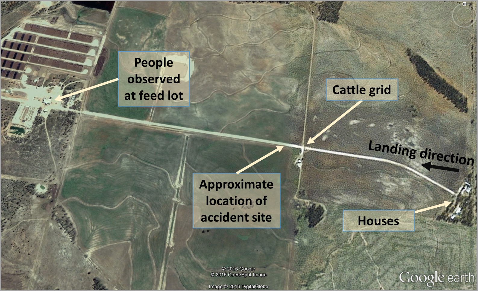 Figure 1: Map showing the relevant features of the landing area