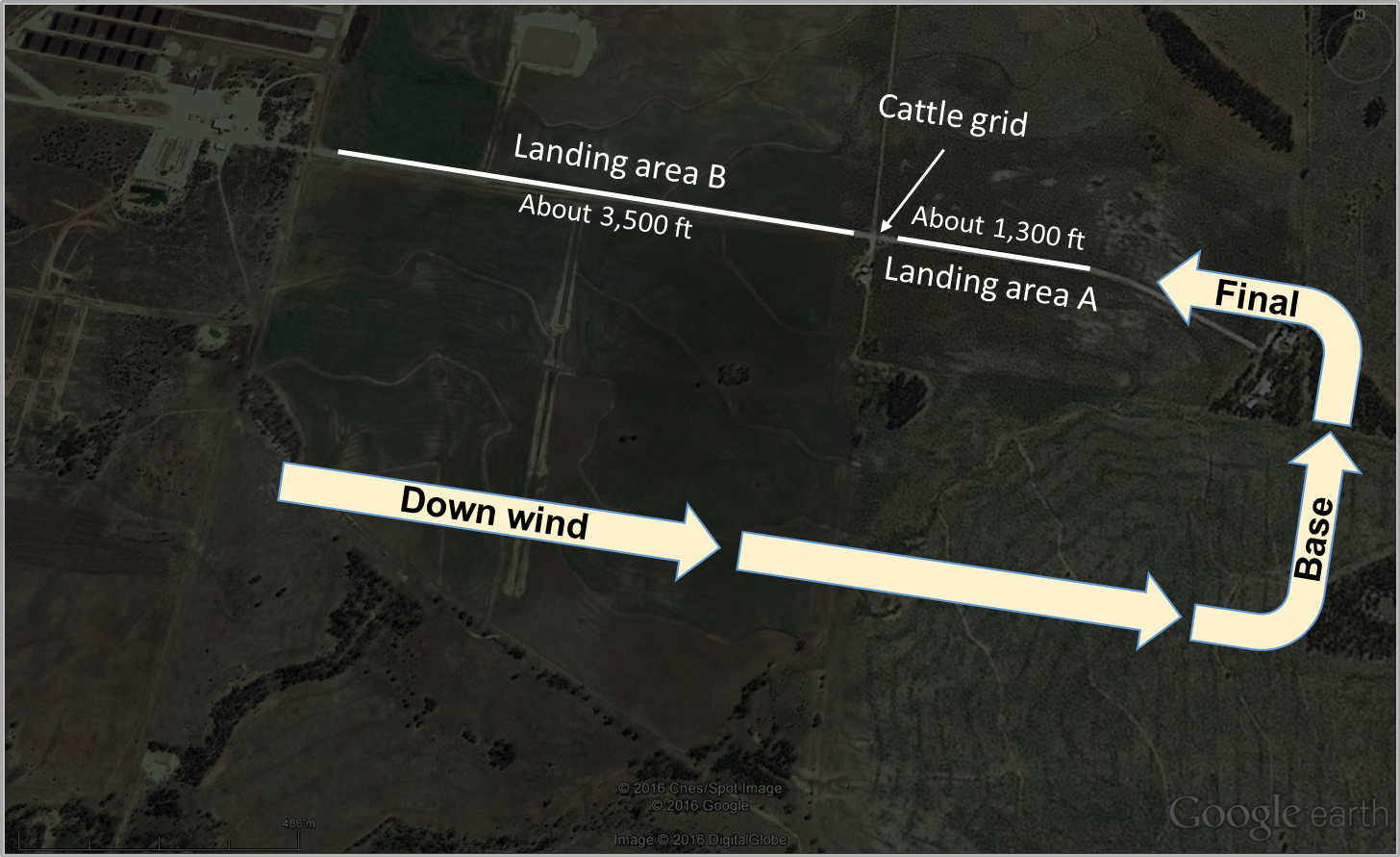 Figure 2: Diagram representing the circuit pattern and landing areas