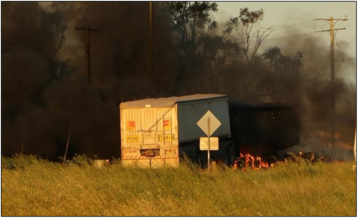Road-train truck at collision site