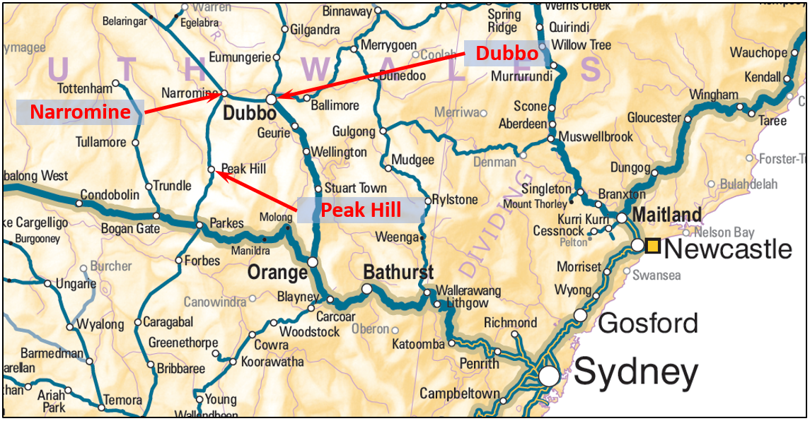 Figure 1: Location of Dubbo, Narromine and Peak Hill, New South Wales