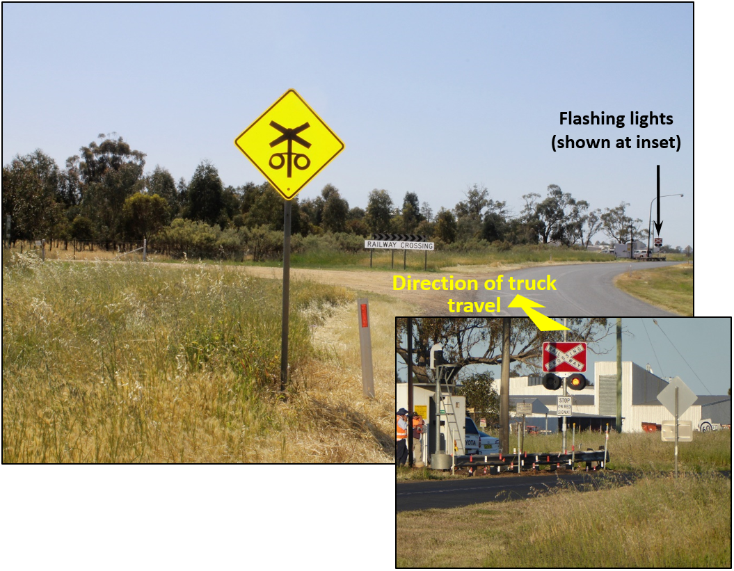 Figure 6:	View approaching railway crossing at 180 m (Inset 30 x zoom)