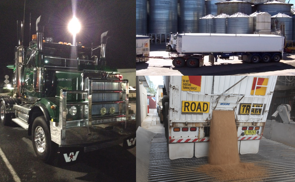 Figure 10: Western Star prime mover (left photo) and road-train trailers (right photos)
