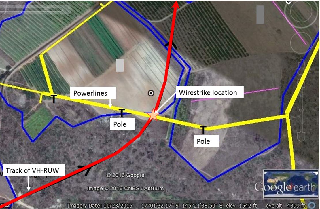 Figure 2: Balloon track and location of powerlines