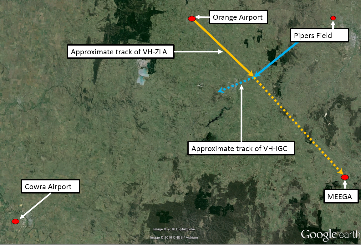 Figure 1: Approximate aircraft tracks and relevant locations