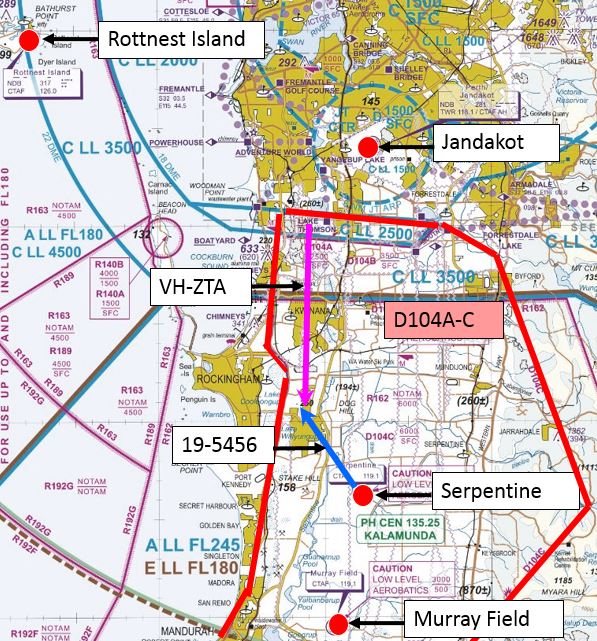 Figure 1: Perth Visual Terminal Chart showing approximate aircraft tracks