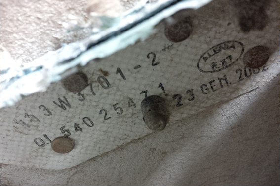 Figure 2: Exemplar part number and date stamp. Source: ATSB