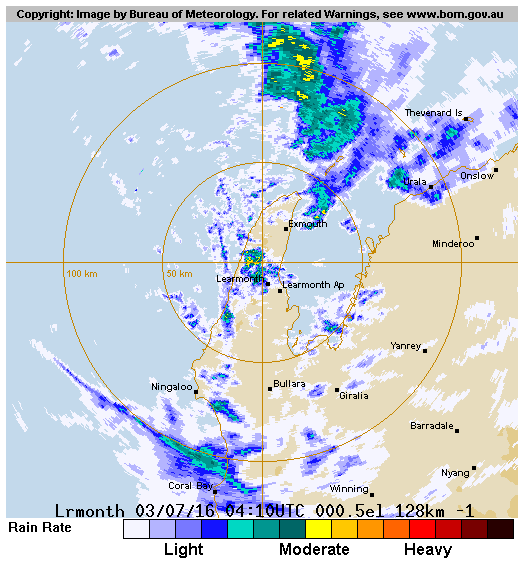 Figure 3: Weather radar image depicting rainfall 1210 WST
