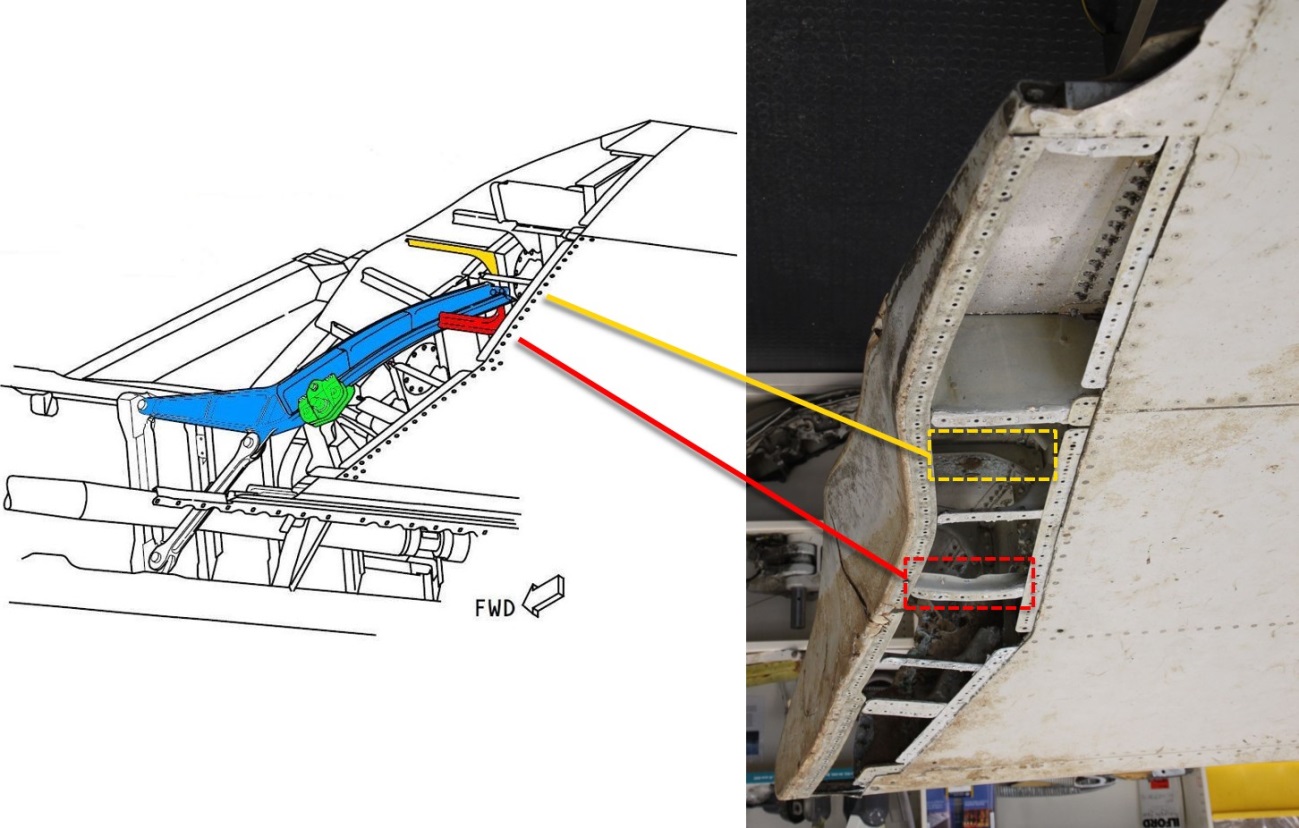 Figure 16: Outboard flap location of damaged stiffeners within the seal pan cavity